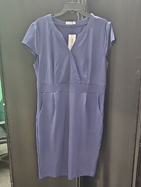Glasheen Navy Cap-Sleeve Wrap Midi Dress